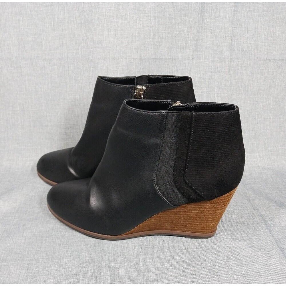 Black Wedge Dr Scholls Ankle Boots Womens 7.5 M Side Zip Be Energized Insole